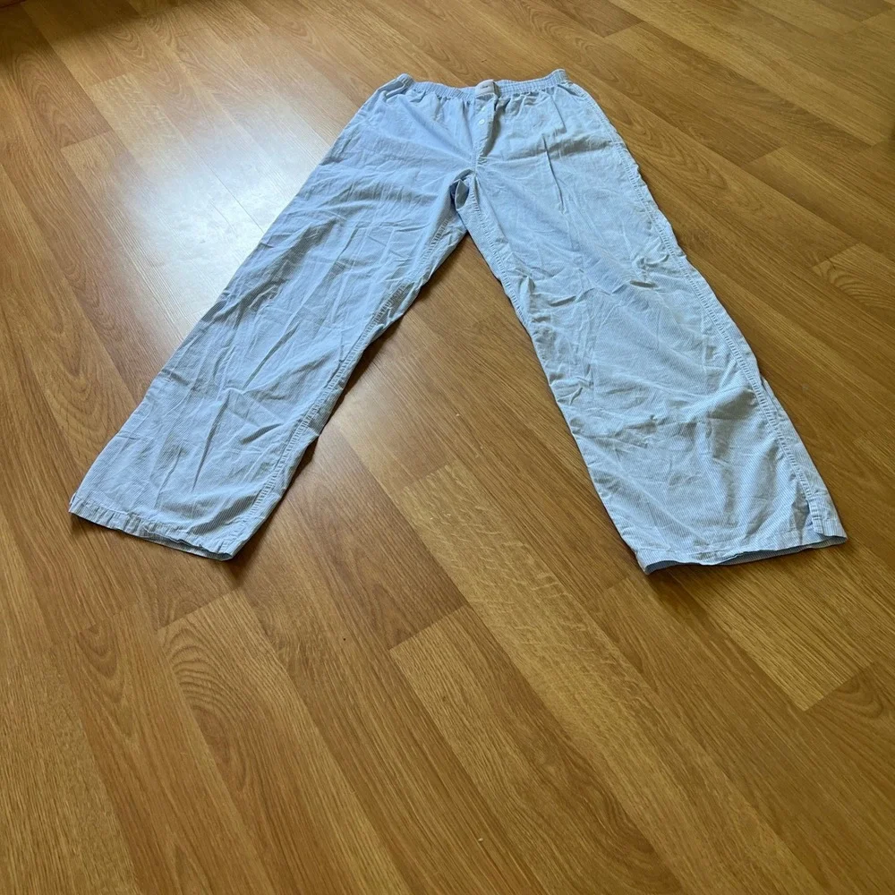 TNA Aritzia Poplin Pinstripe Wide Leg Pajama Pants Small Lounge Sleepwear Blue